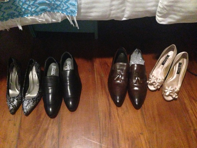 Our shoes lined down in preparation for the video shoot